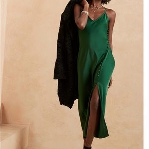 NWT Banana Republic Covered-Button Satin Midi Slip Dress